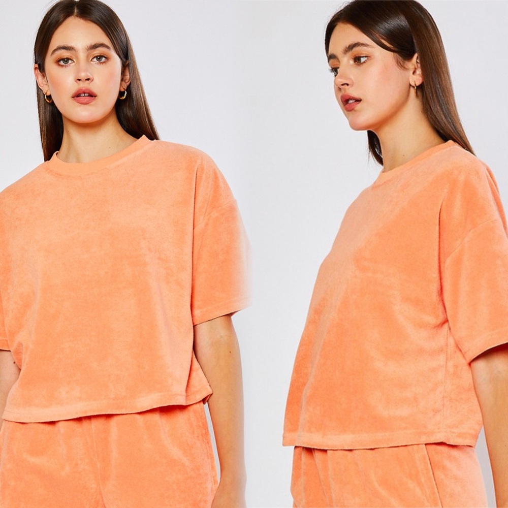 Cozy Women's Orange Terry Shorts and Top Set - Picture 2 of 6